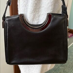 Gogo  vegan Leather satchel shoulder bag  black  gunmetal hardware  retro 3 Comp